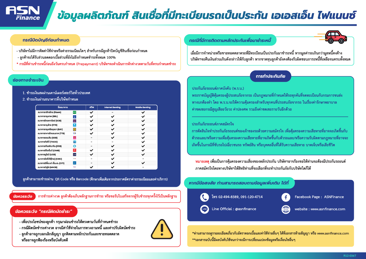 ข้อมูลผลิตภัณฑ์สินเชื่อที่มีทะเบียนรถเป็นประกัน ASN Finance หน้า 2